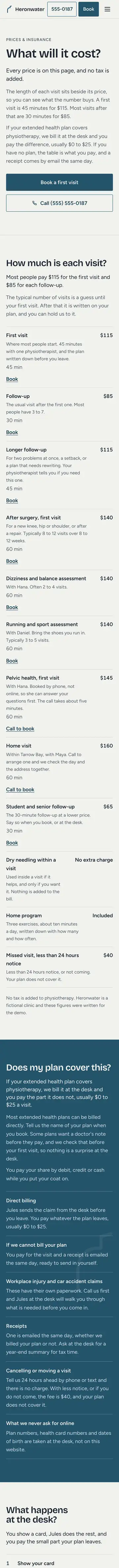 The Heronwater demo, prices page, part 1 of 2