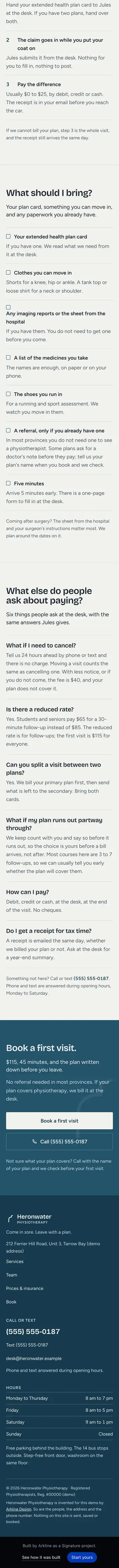 The Heronwater demo, prices page, part 2 of 2