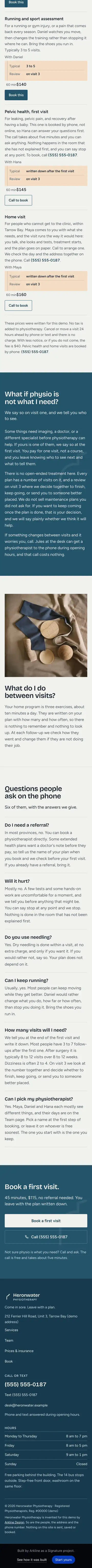 The Heronwater demo, services page, part 2 of 2