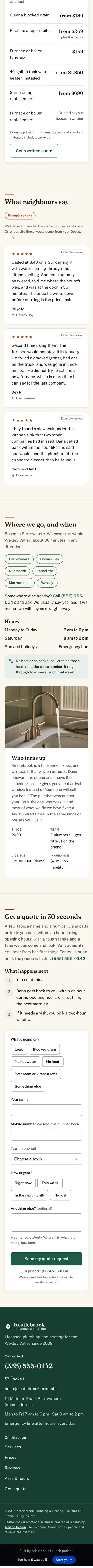 The Kestlebrook demo, home page, part 2 of 2